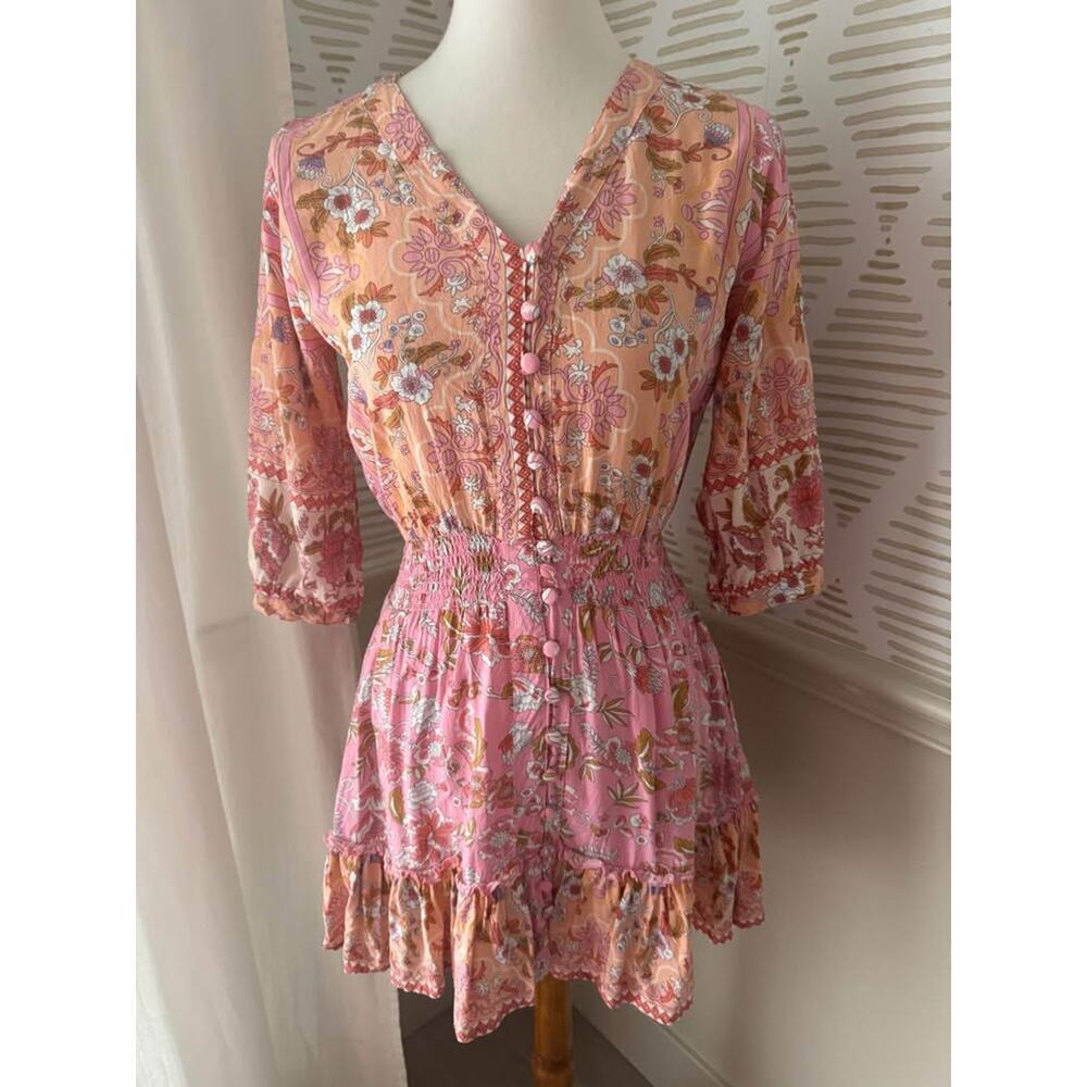 Walker & Wade Women’s XS Pink & Orange Paisley Smocked Waist Mini Dress